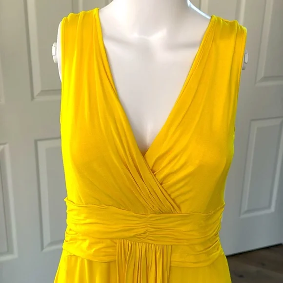 Boston Proper Lemon Yellow Sleeveless Crossover V-Neck Ruched Waisted Dress-XS - Picture 5 of 8